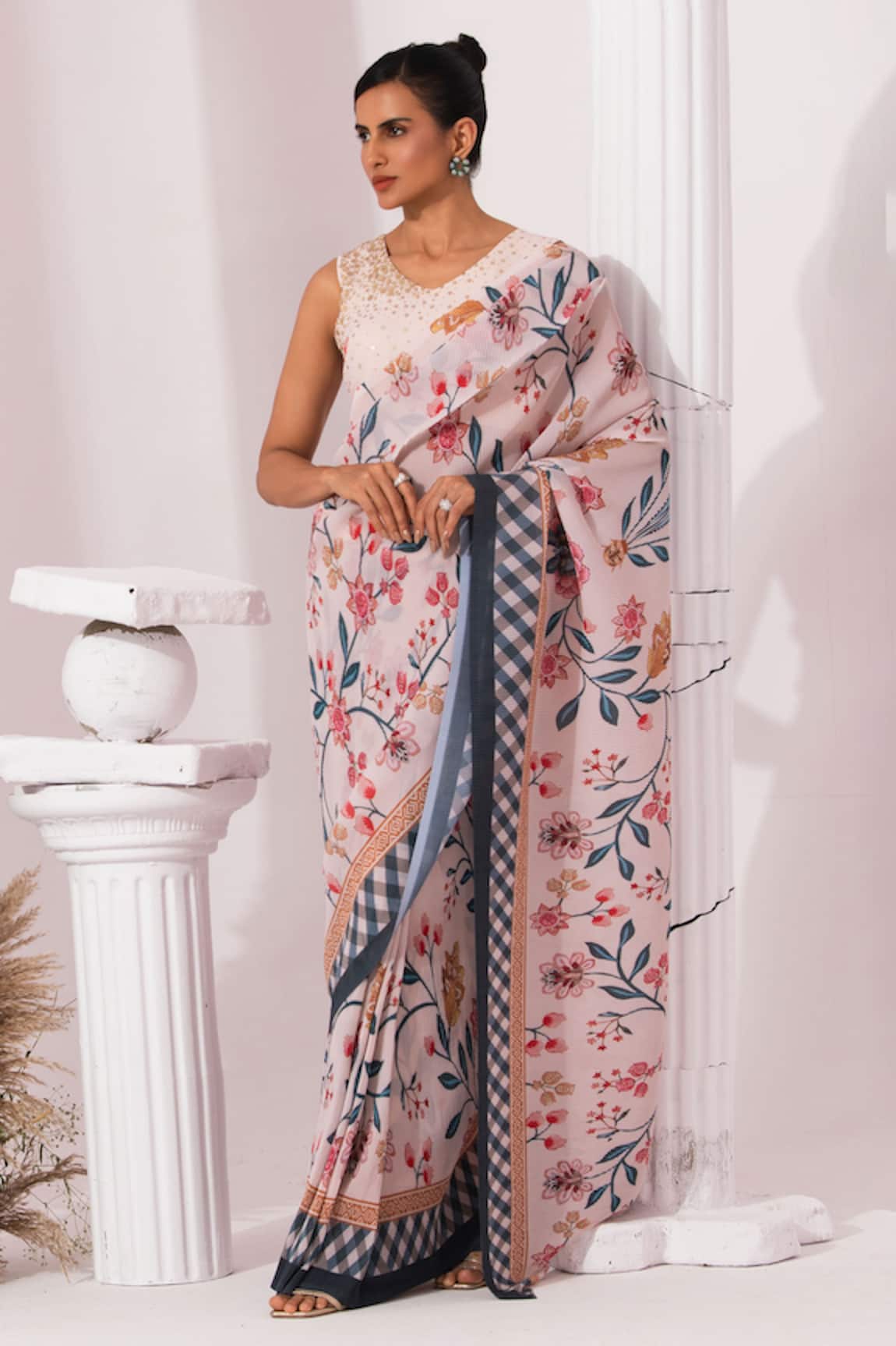 Preeti Mehta Checks & Whimsy Pre-Draped Saree With Blouse 