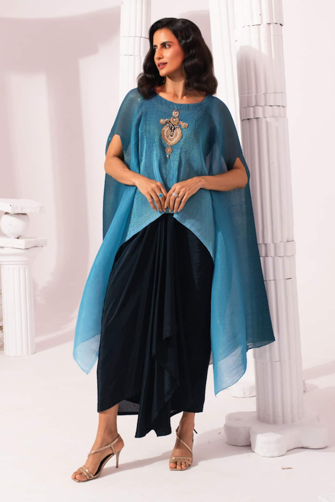 Preeti Mehta Ombre Ocean Blue Kaftan & Dhoti Skirt Set 