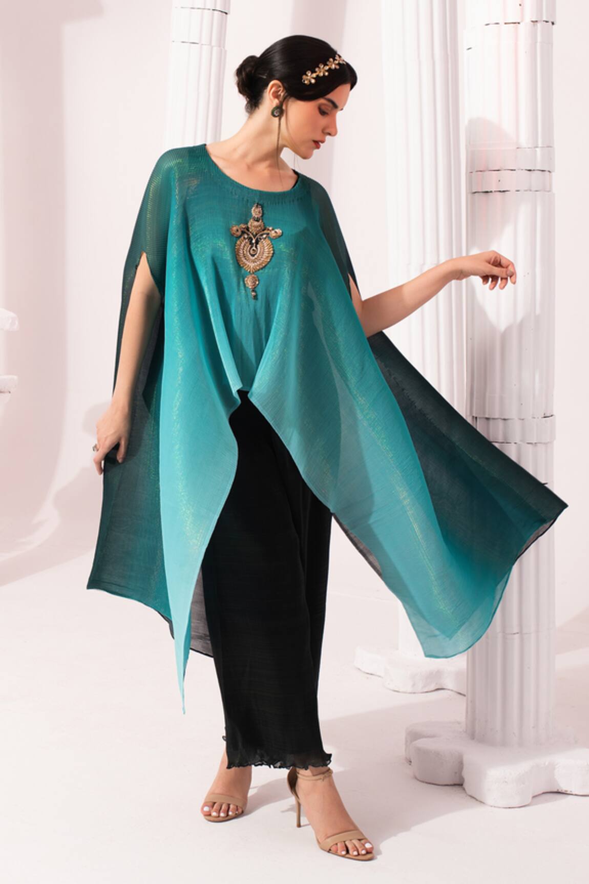 Preeti Mehta Ombre Sea Blue Kaftan & Dhoti Skirt Set 