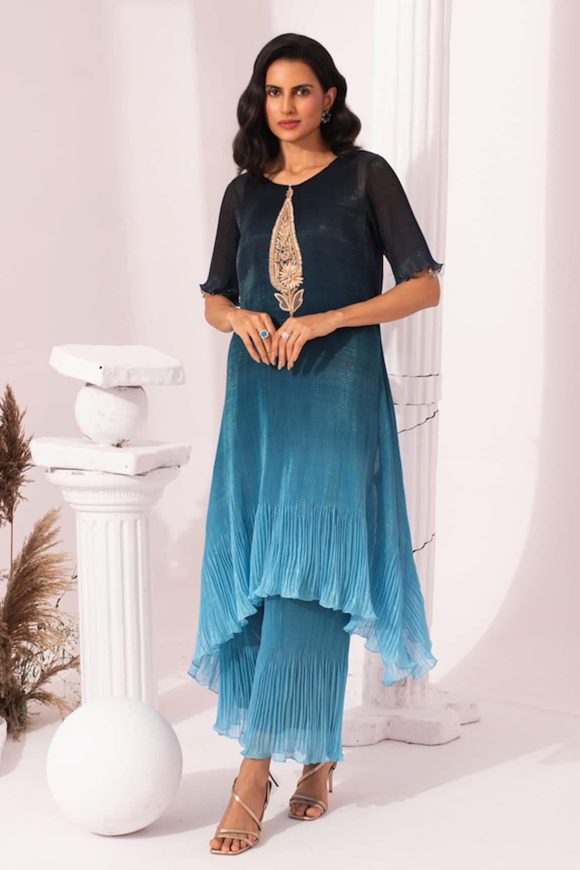 Preeti Mehta Ombre Ocean Blue Kaftan & Pant Set 