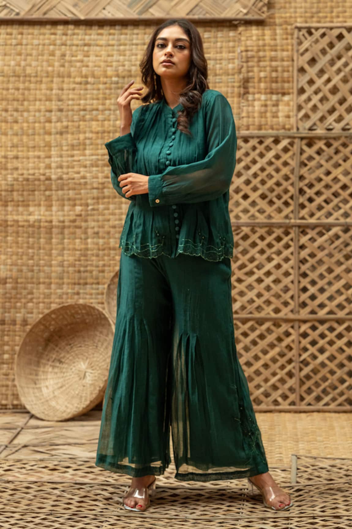 Vaani Beswal Bhumi Chanderi Button-Down Top & Palazzo Set