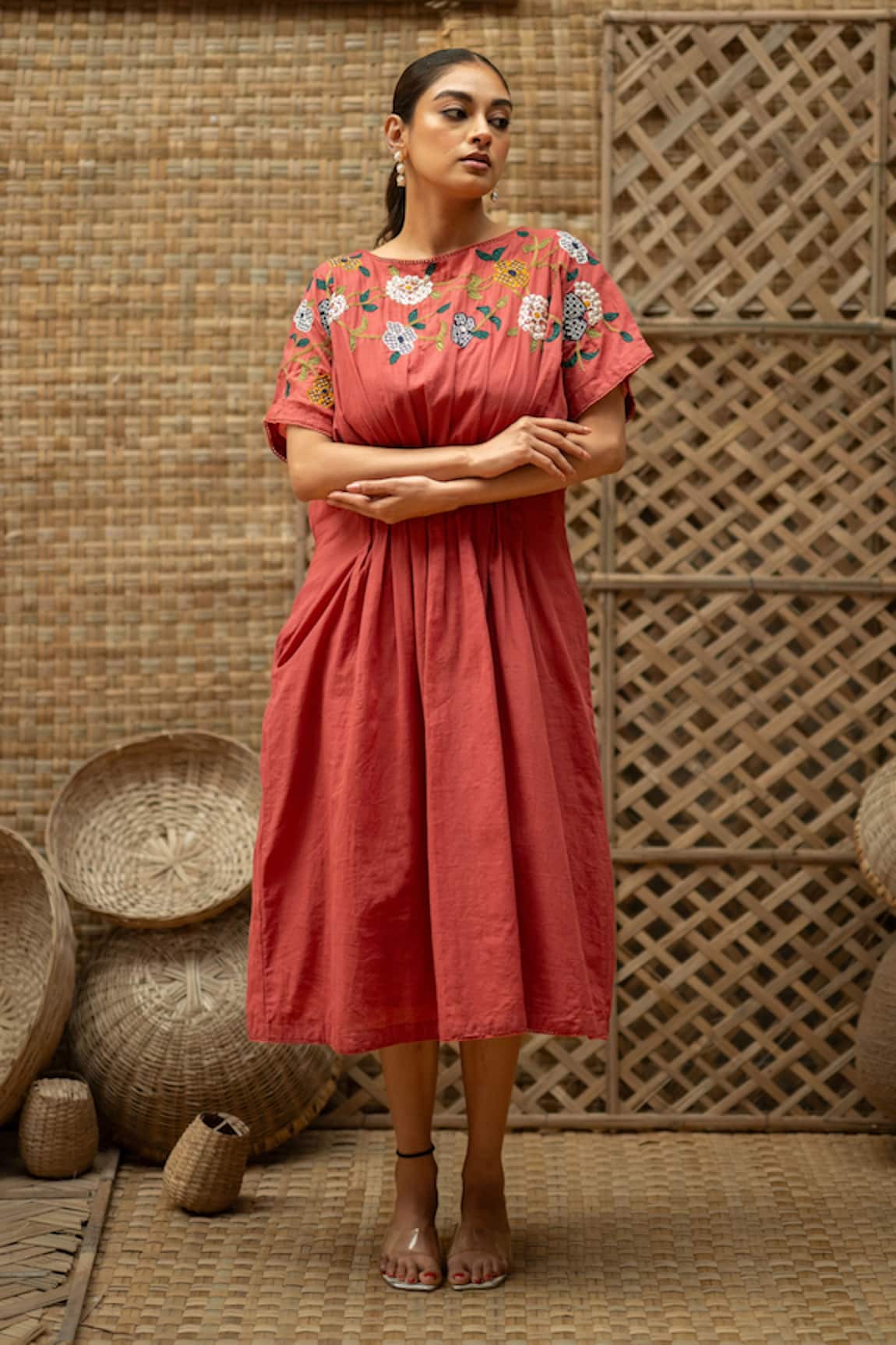 Vaani Beswal Zohra Floral Applique Embroidered Midi Dress