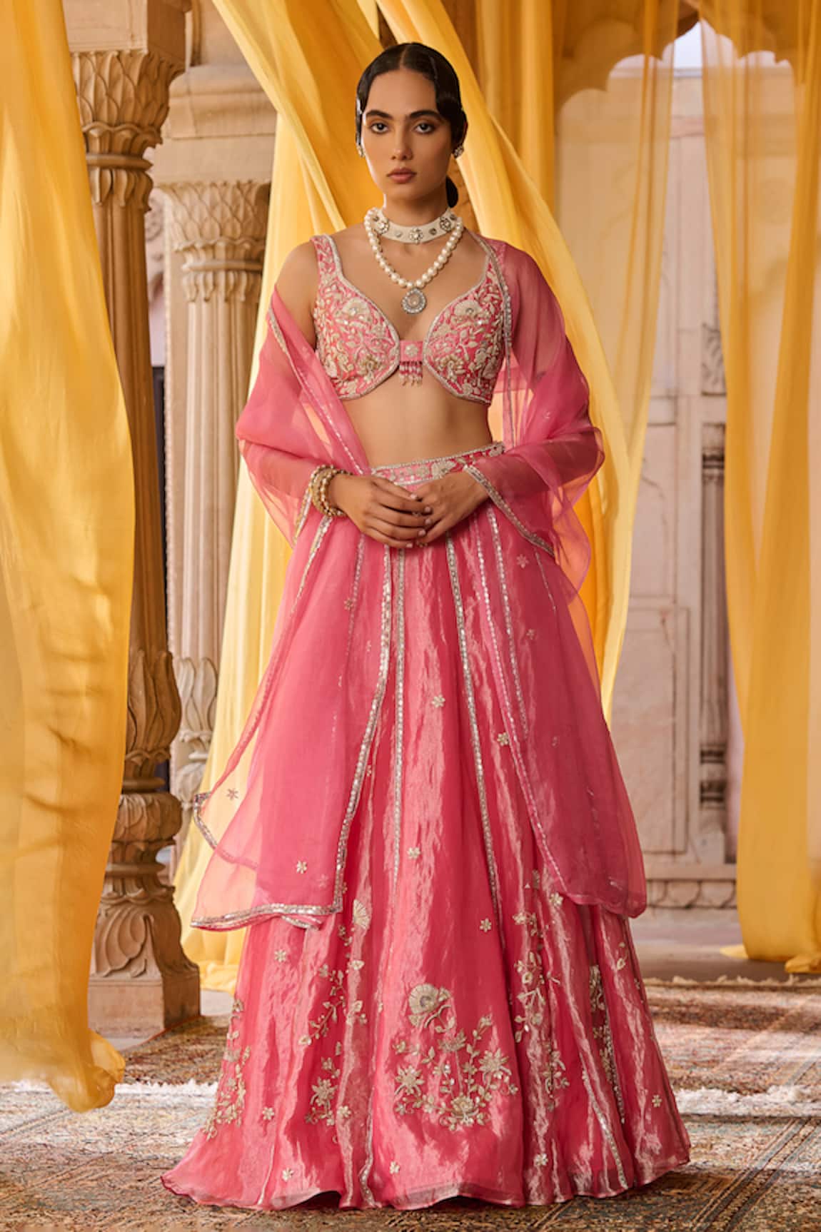 Zoon Aari Embroidered Tissue Lehenga Set