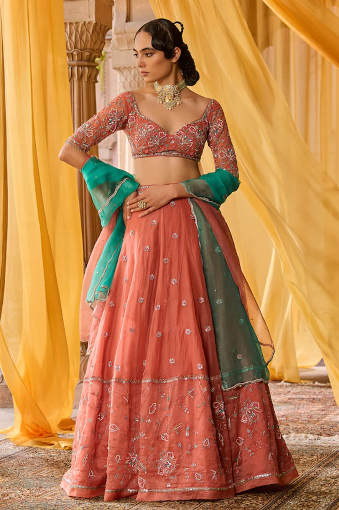 Zoon Aari Hand Embroidered Lehenga Set