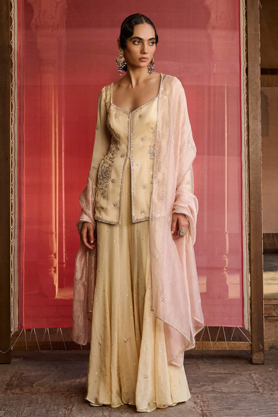 Zoon Aari Embroidered Kurta Sharara Set