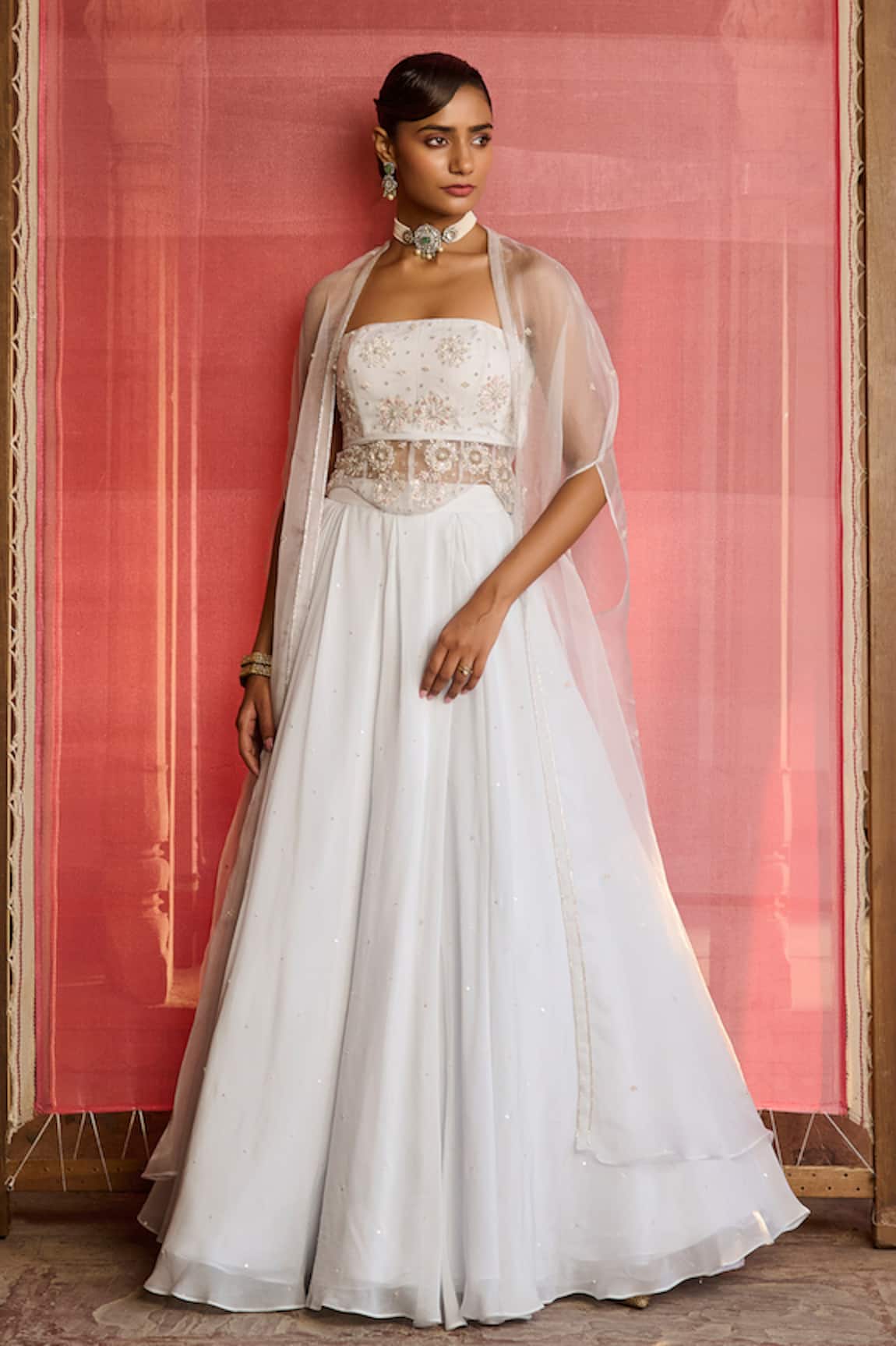 Zoon Aari Embroidered Jacket Skirt Set 