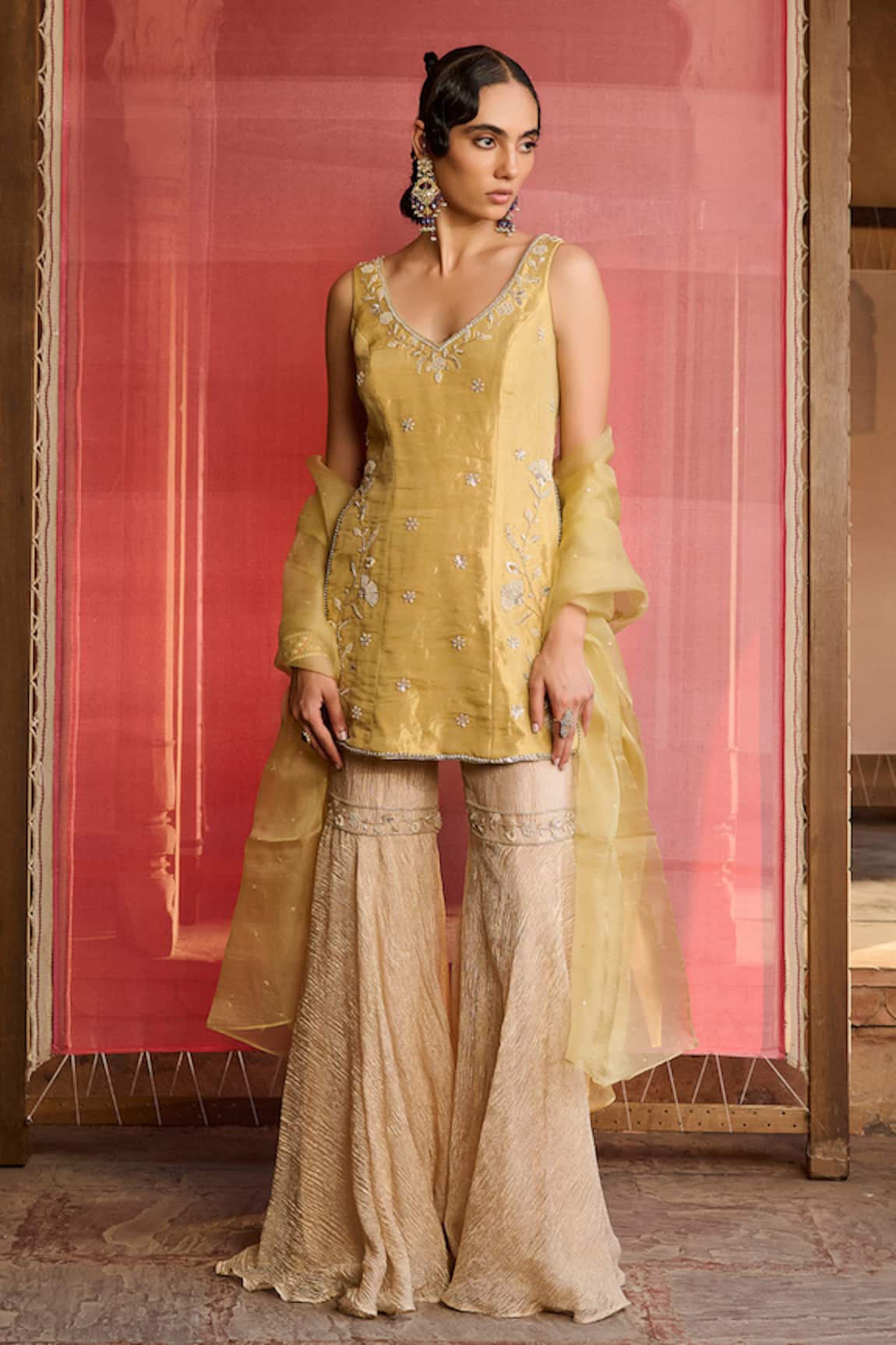 Zoon Aari Embroidered Kurta Sharara Set