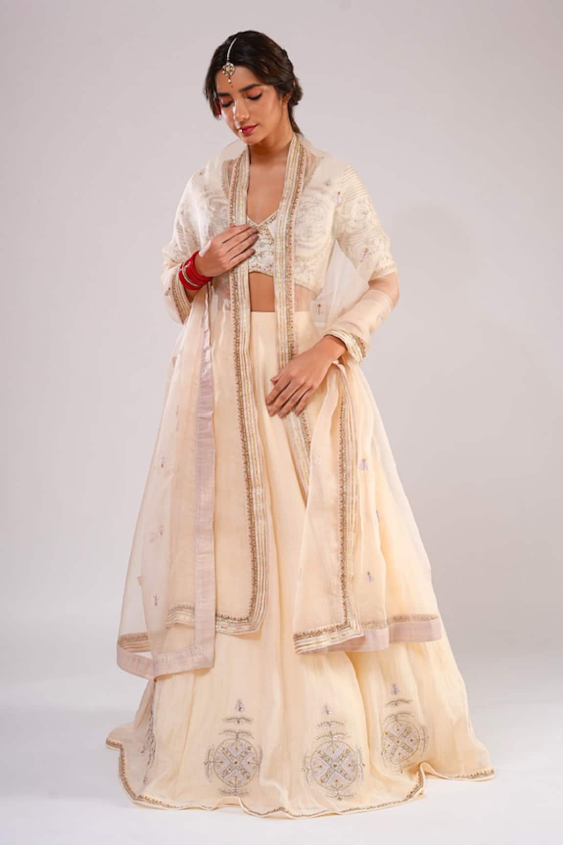 Kalakari By Akanksha Sitabo Machine Embroidered Chanderi Lehenga Set