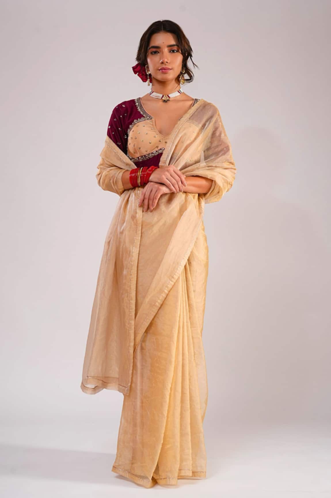 Kalakari By Akanksha Nazaakat Organza Tissue Saree & Hand Embroidered Blouse