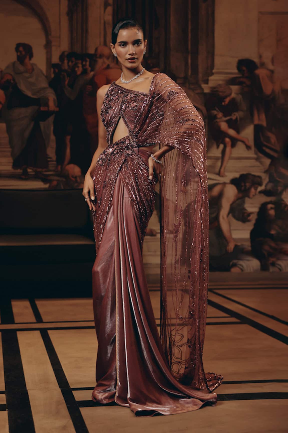 Adaara Couture Embellished Saree Gown With Cut-Out Detail