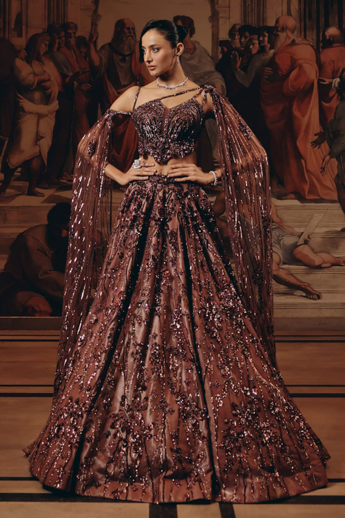 Adaara Couture Embellished Lehenga & Asymmetric Strap Top