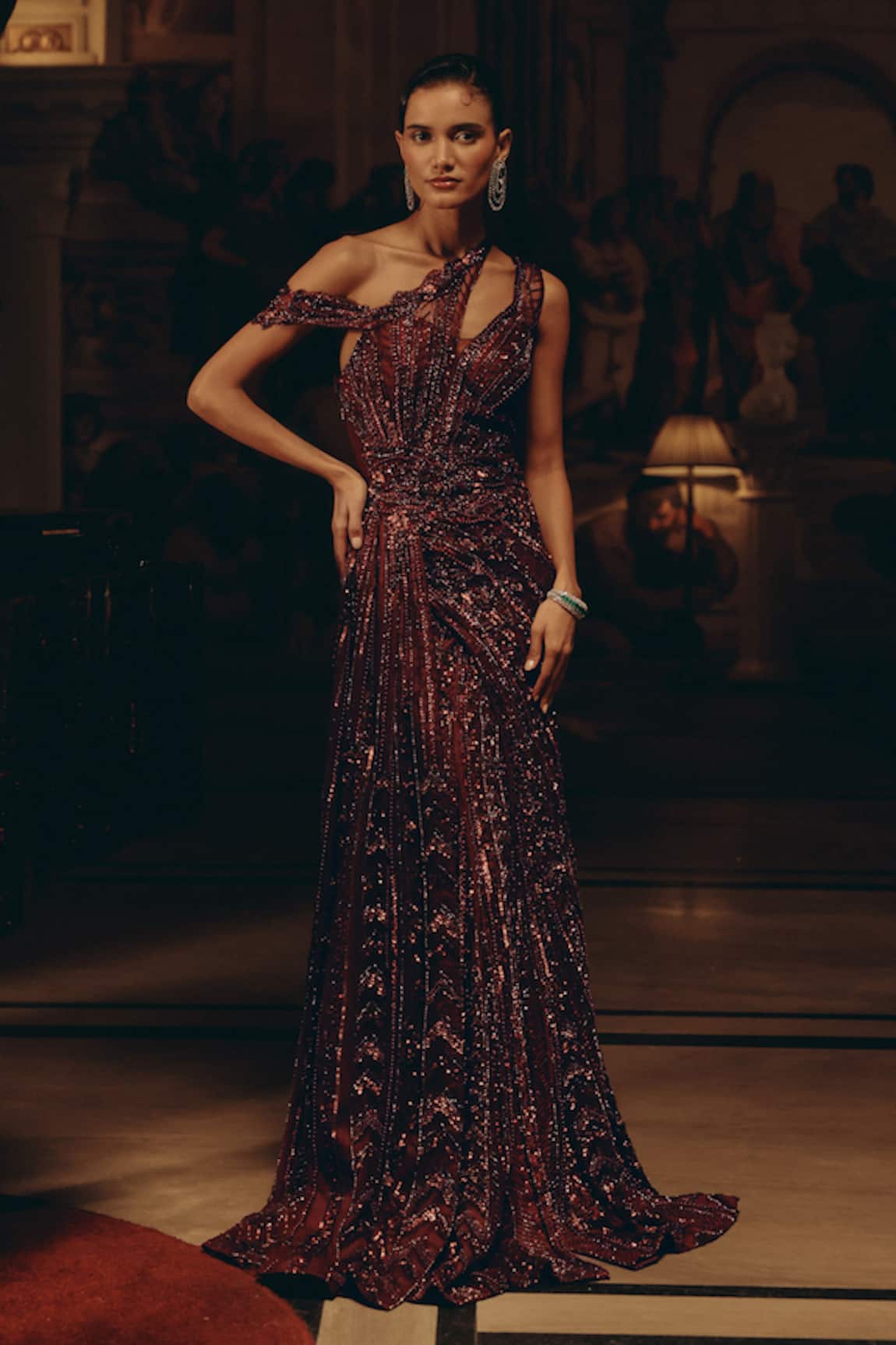 Adaara Couture Embellished Net Gown With Off-Shoulder Detail