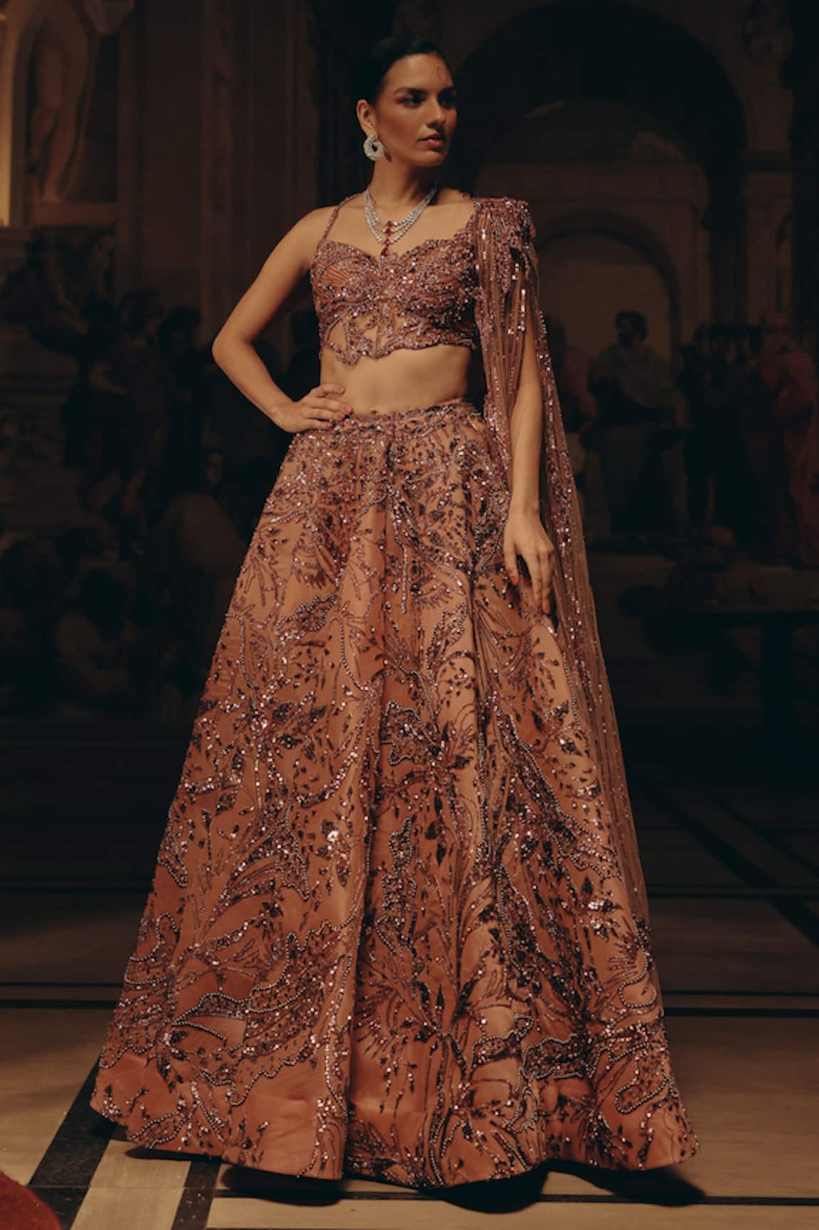 Adaara Couture Sequined & Embroidered Lehenga With Draped Blouse