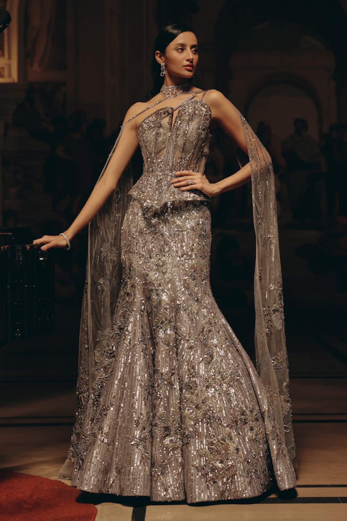 Adaara Couture Embroidered Draped Blouse & Lehenga Set