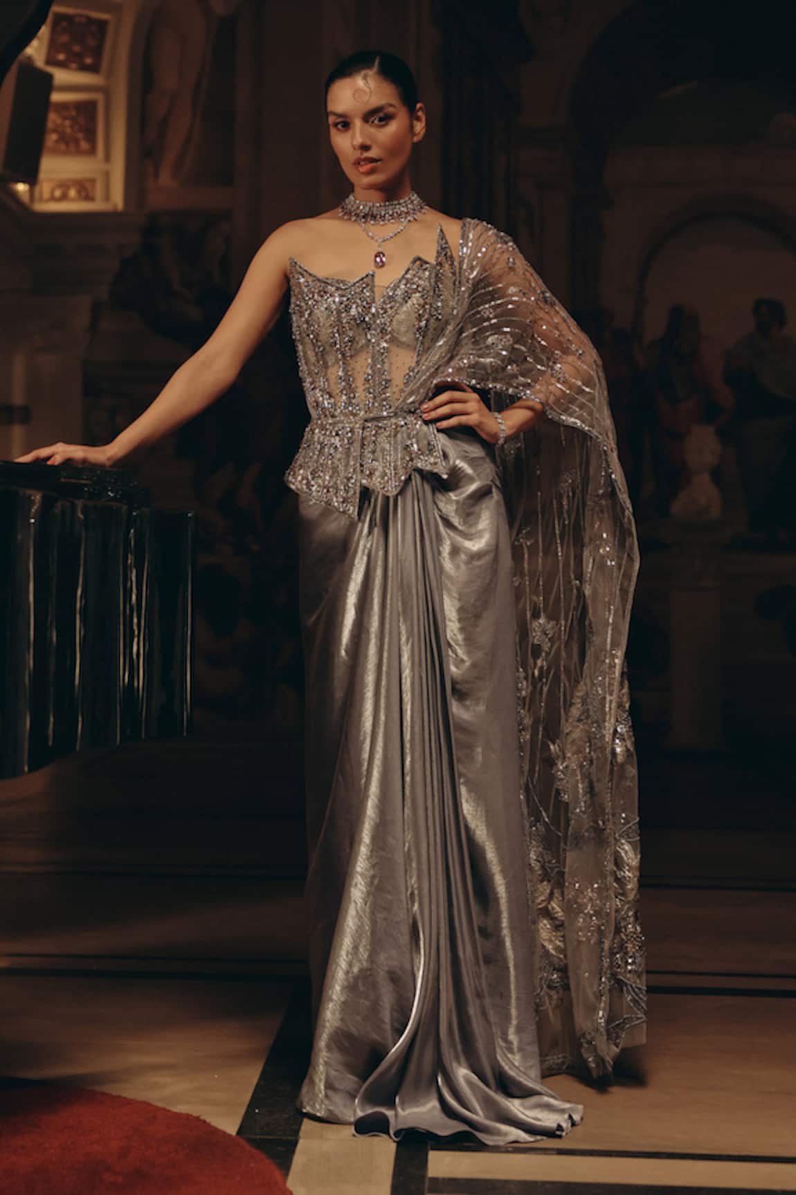 Adaara Couture Embellished Corset Saree Gown