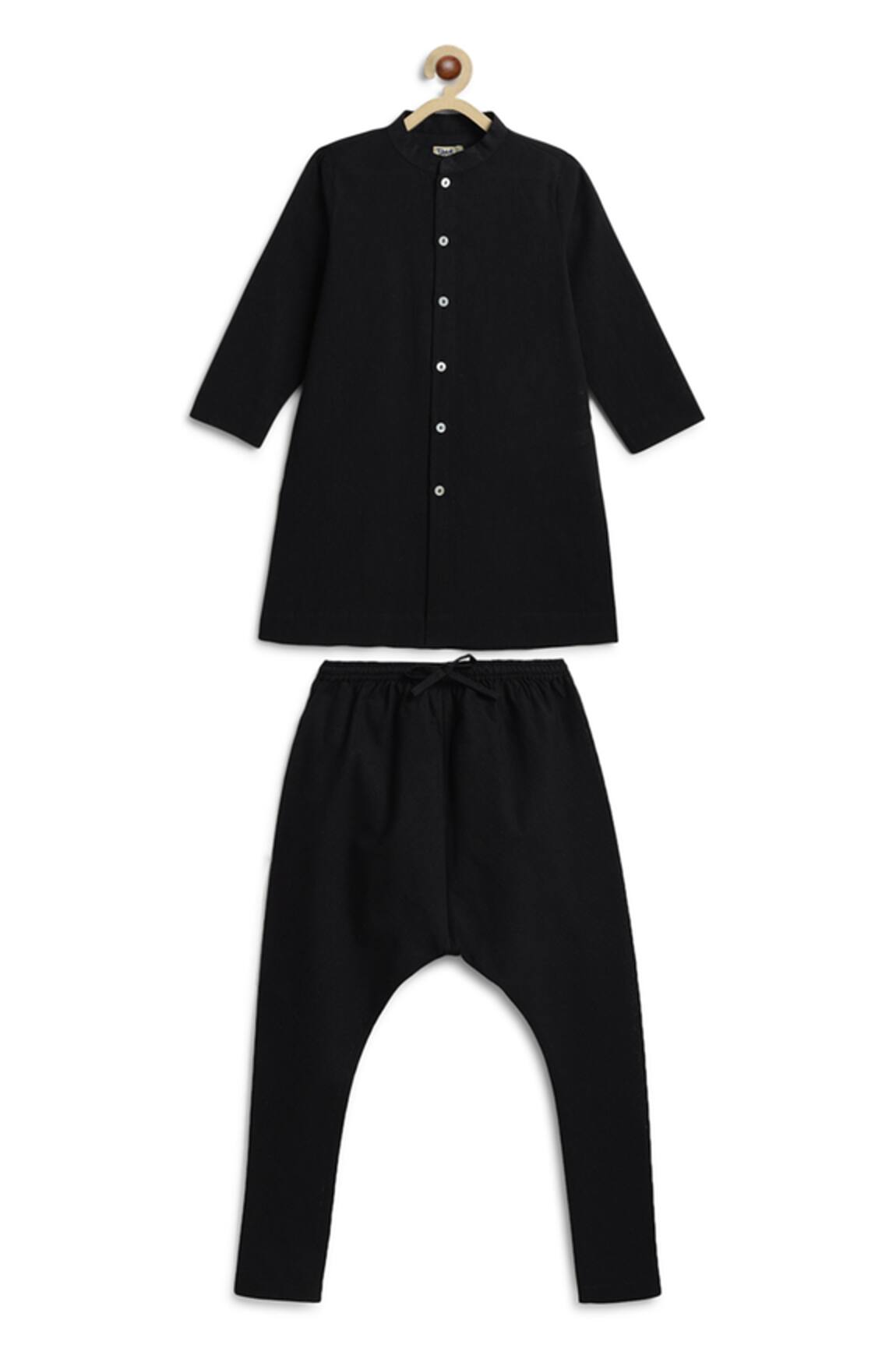 Tiber Taber Plain Band Collar Kurta & Pyjama Set