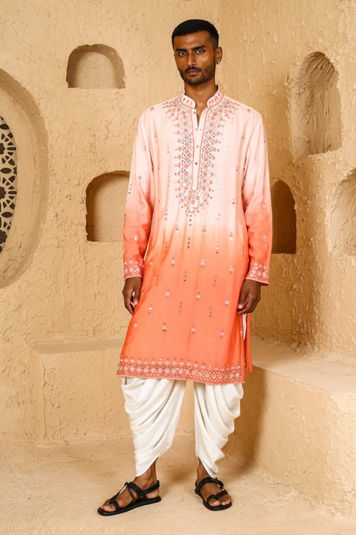 Chatenya Mittal Mirror Work Ombre Kurta & Draped Pant Set