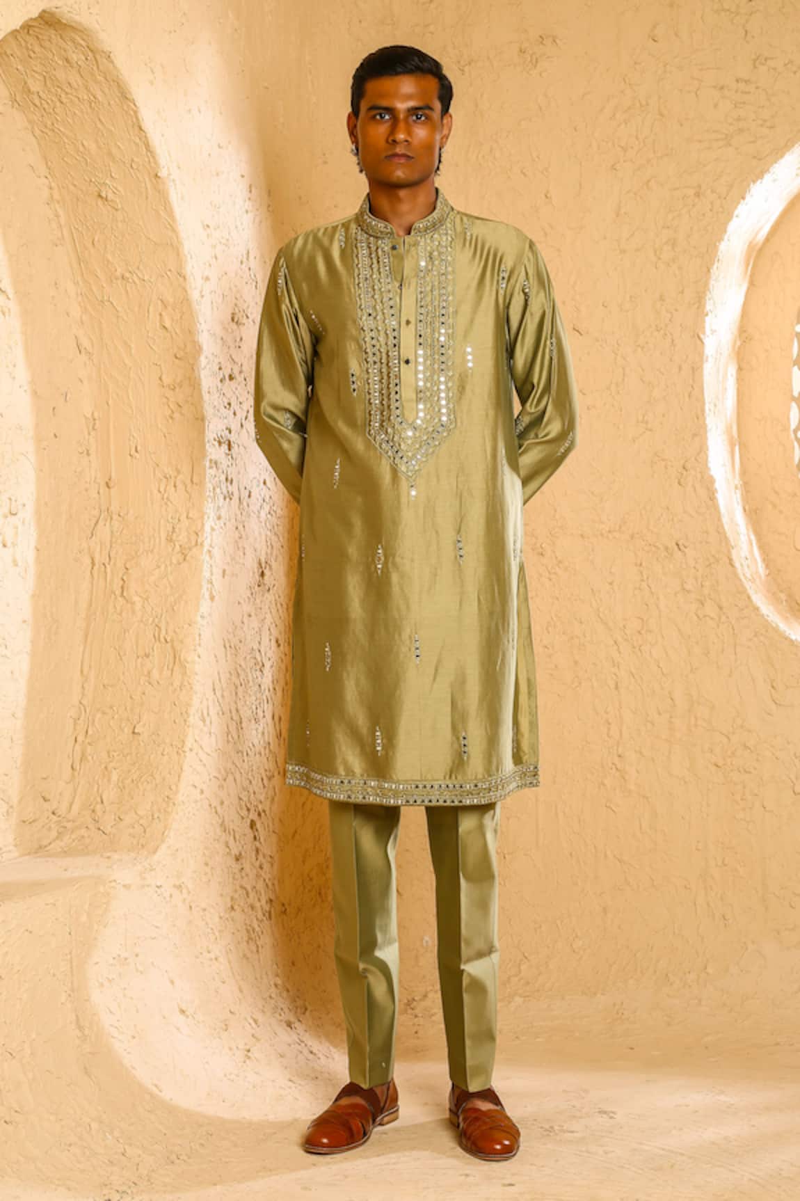 Chatenya Mittal Chanderi Mirror Work Kurta & Pant Set