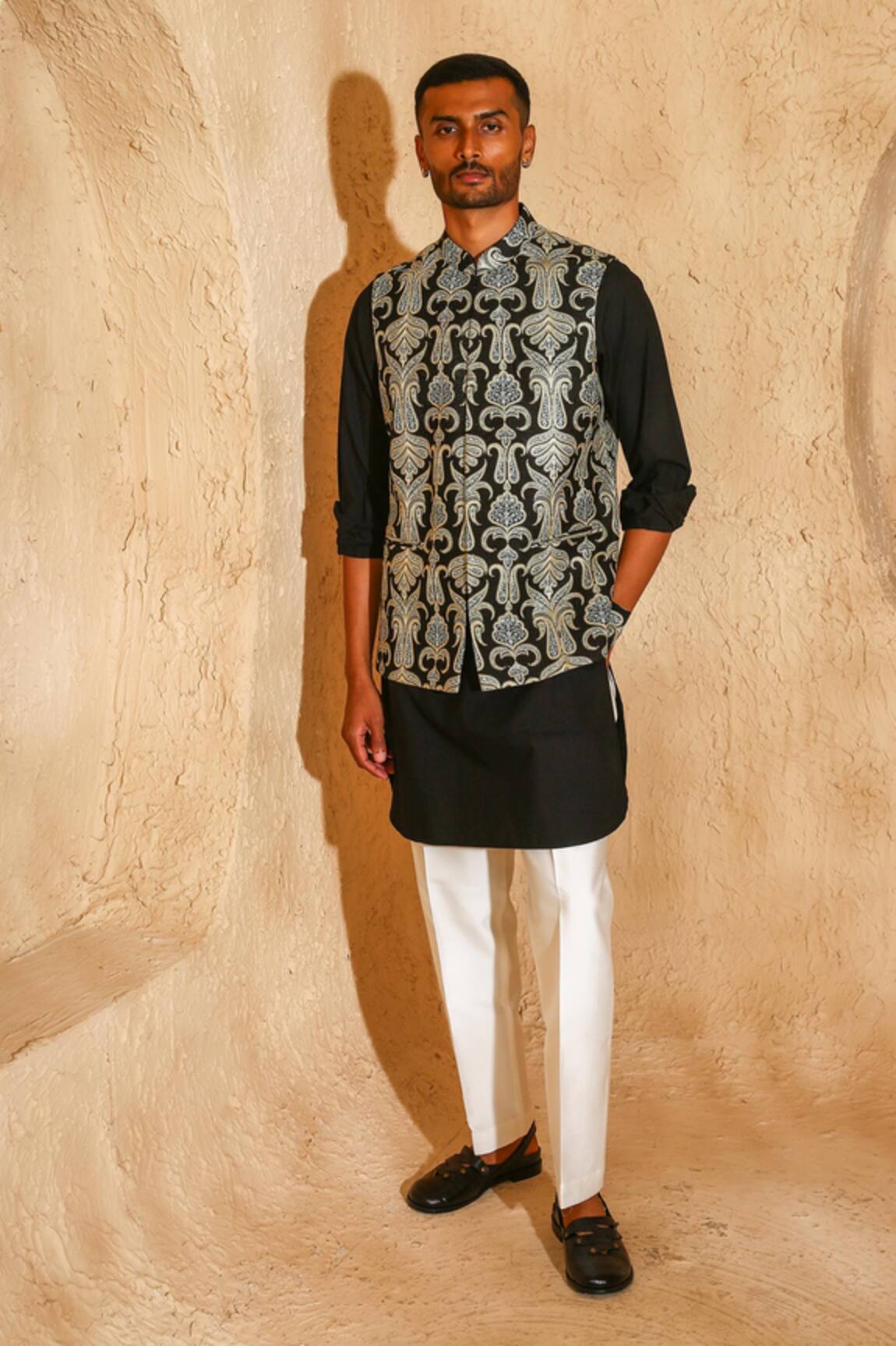 Chatenya Mittal Embroidered Nehru Jacket & Kurta Set