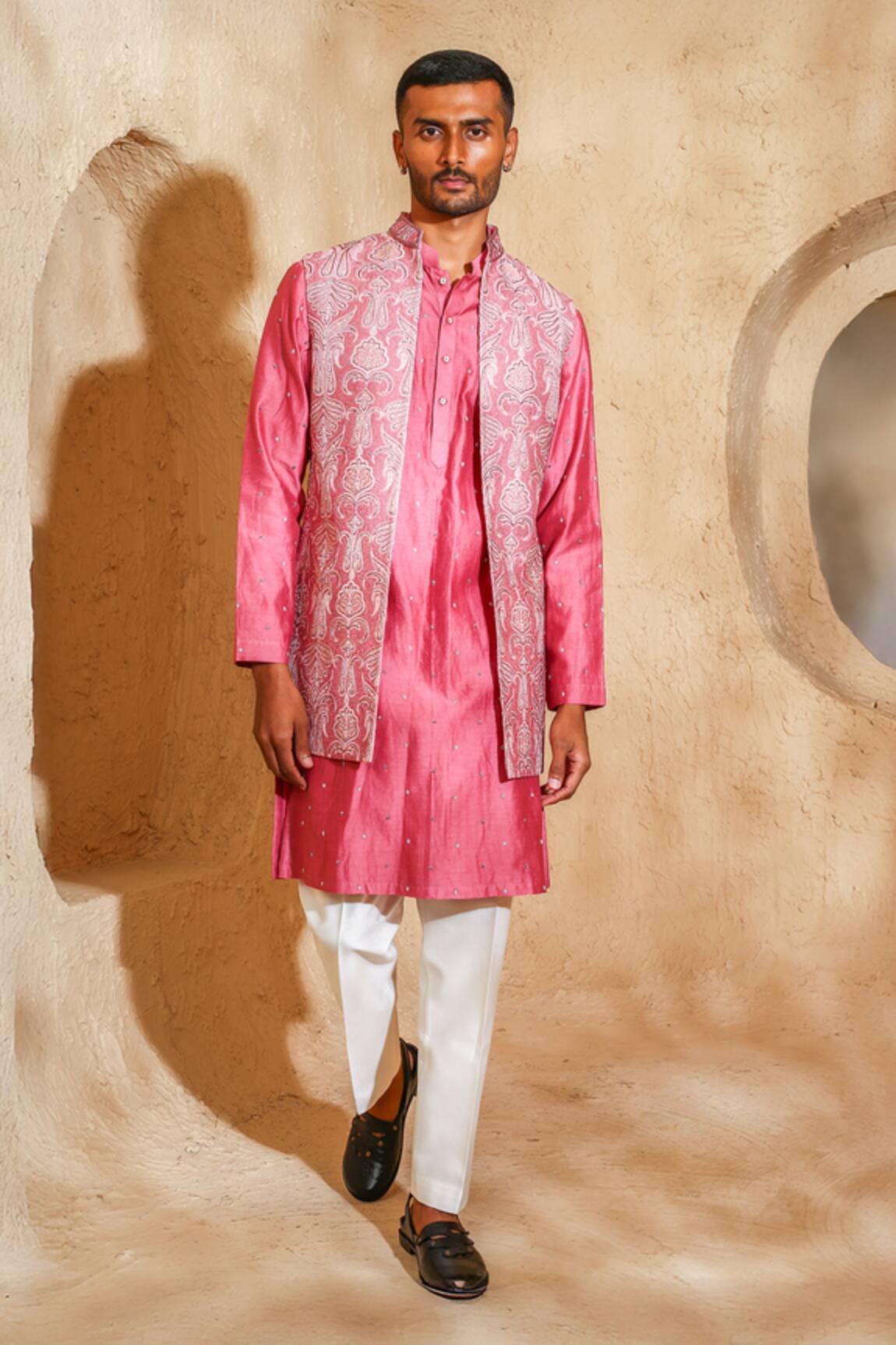 Chatenya Mittal Embroidered Open Nehru Jacket & Kurta Set
