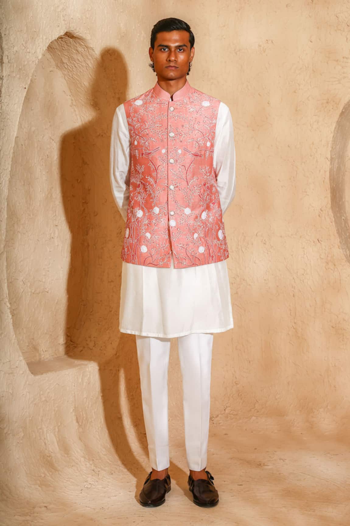 Chatenya Mittal Bird Motif Embroidered Nehru Jacket & Kurta Set