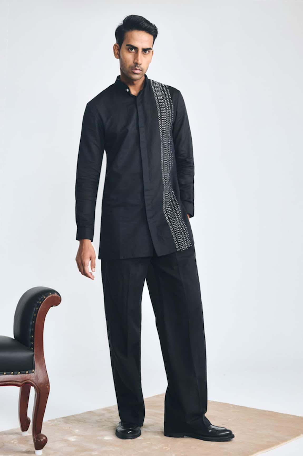 Project Bandi X AZA Blacklist Cutdana Hand Embroidered Asymmetric Short Kurta