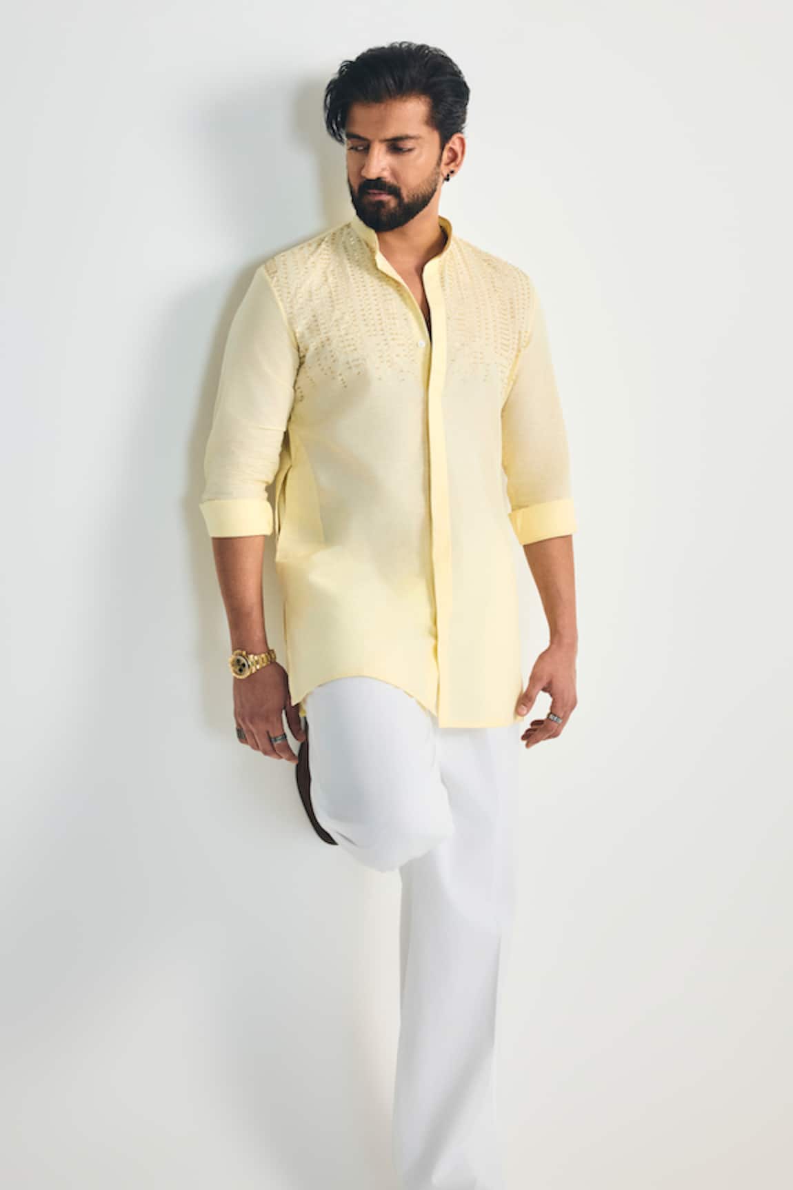 Project Bandi X AZA Crew Cutdana Hand Embroidered Short Kurta