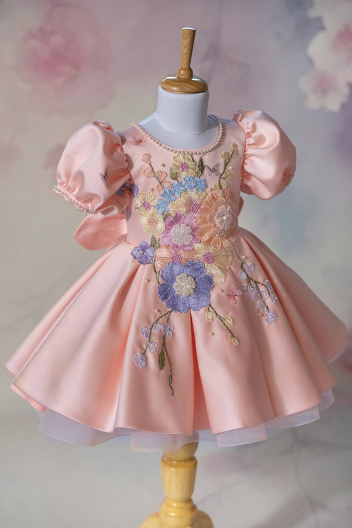 Ruchika Lath Label Applique Floral & Butterfly Puff Sleeve Dress