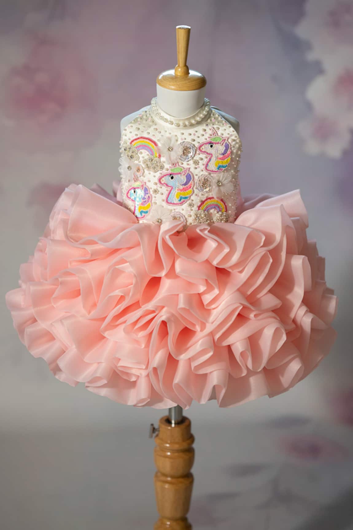 Ruchika Lath Label Unicorn Hand Embroidered Ruffled Dress