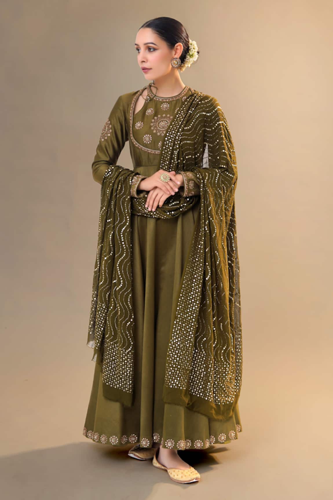 RICHA AHLUWALIA Angrakha Yoke Dabka & Dori Anarkali Set