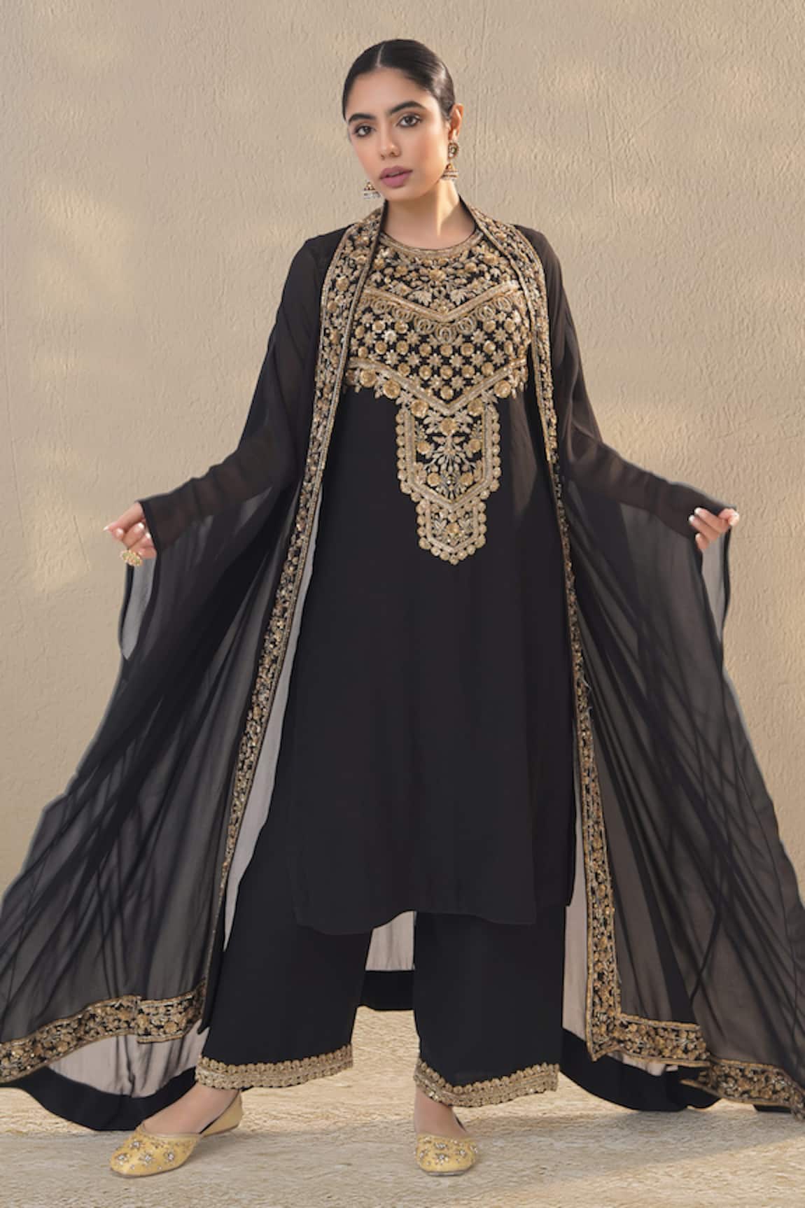 RICHA AHLUWALIA Antique Gold Sequin & Bead Embroidered Kurta Set