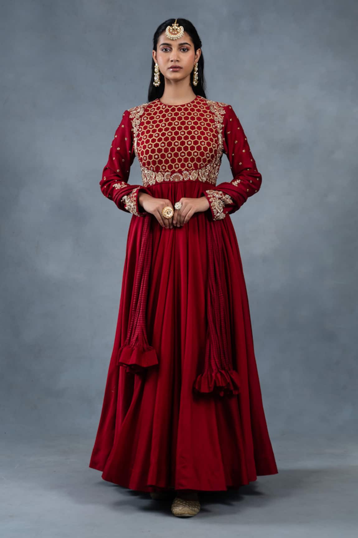 RICHA AHLUWALIA Zardozi Hand Embroidered Anarkali, Churidar & Dupatta