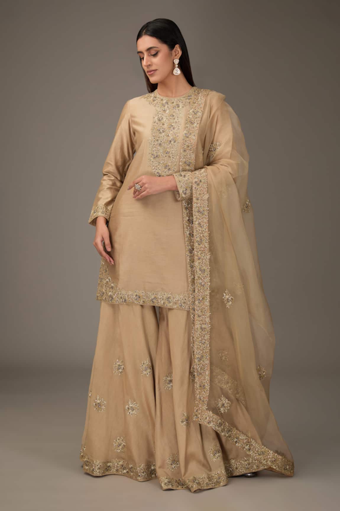 RICHA AHLUWALIA Chanderi Silk Gota Lace Embroidered Sharara Set