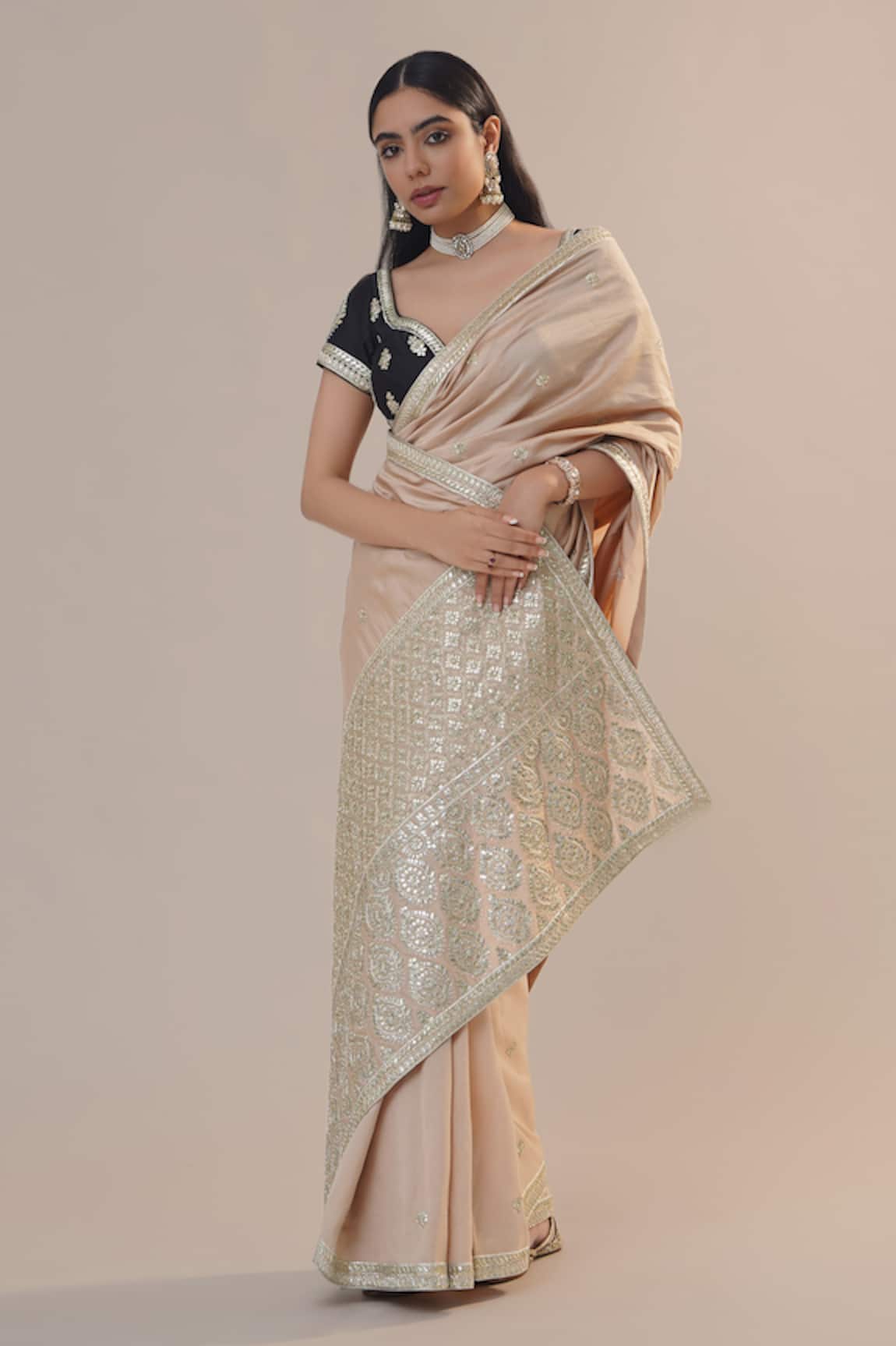 RICHA AHLUWALIA Chanderi Pani Gota Patti Saree & Blouse