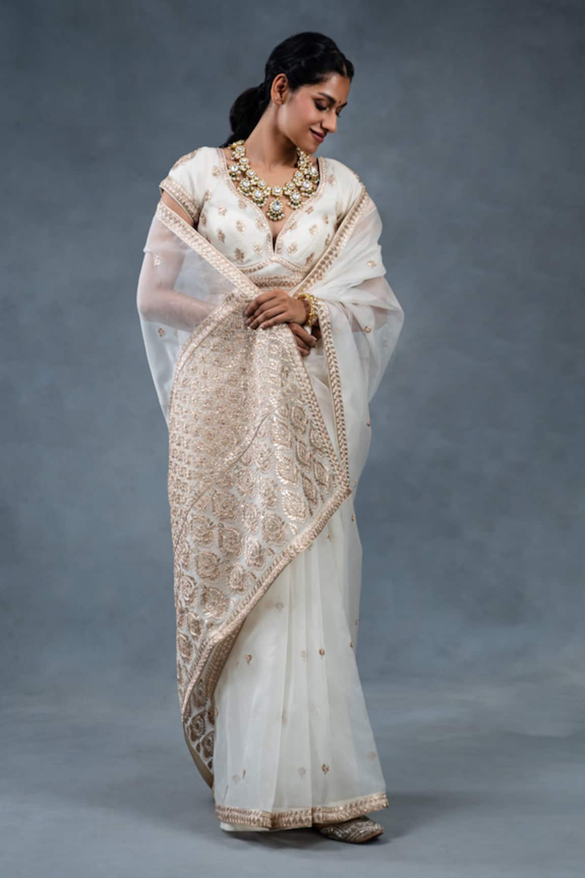 RICHA AHLUWALIA Gota Patti Hand Embroidered Saree & Blouse