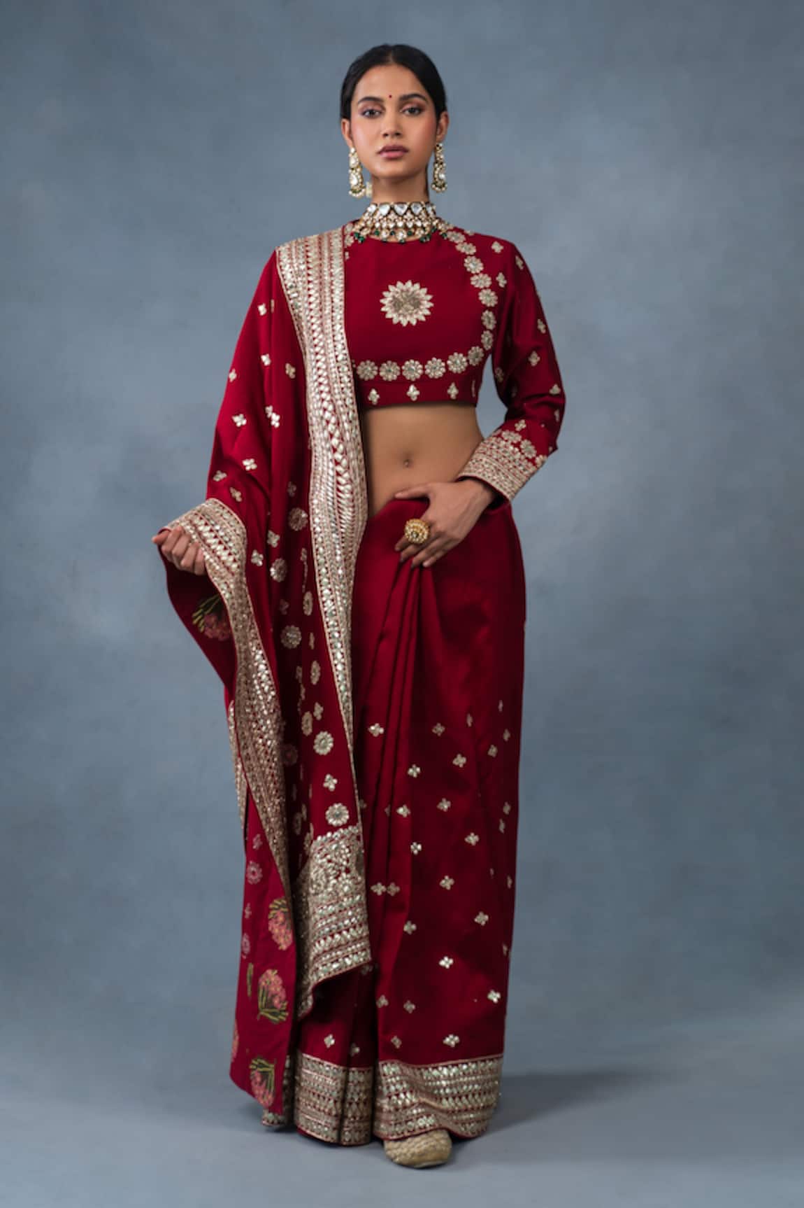 RICHA AHLUWALIA Gota Patti Hand Embroidered Saree & Blouse