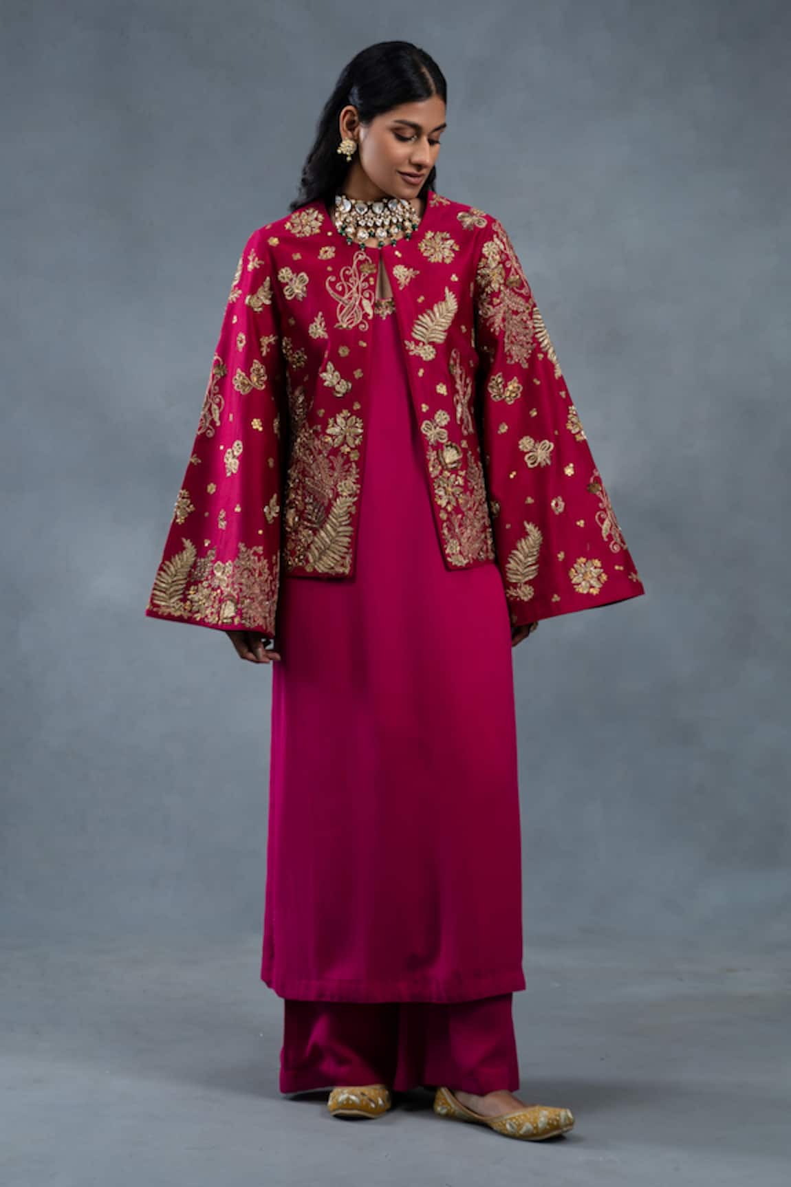 RICHA AHLUWALIA Chanderi Hand Embroidered Floral Jacket