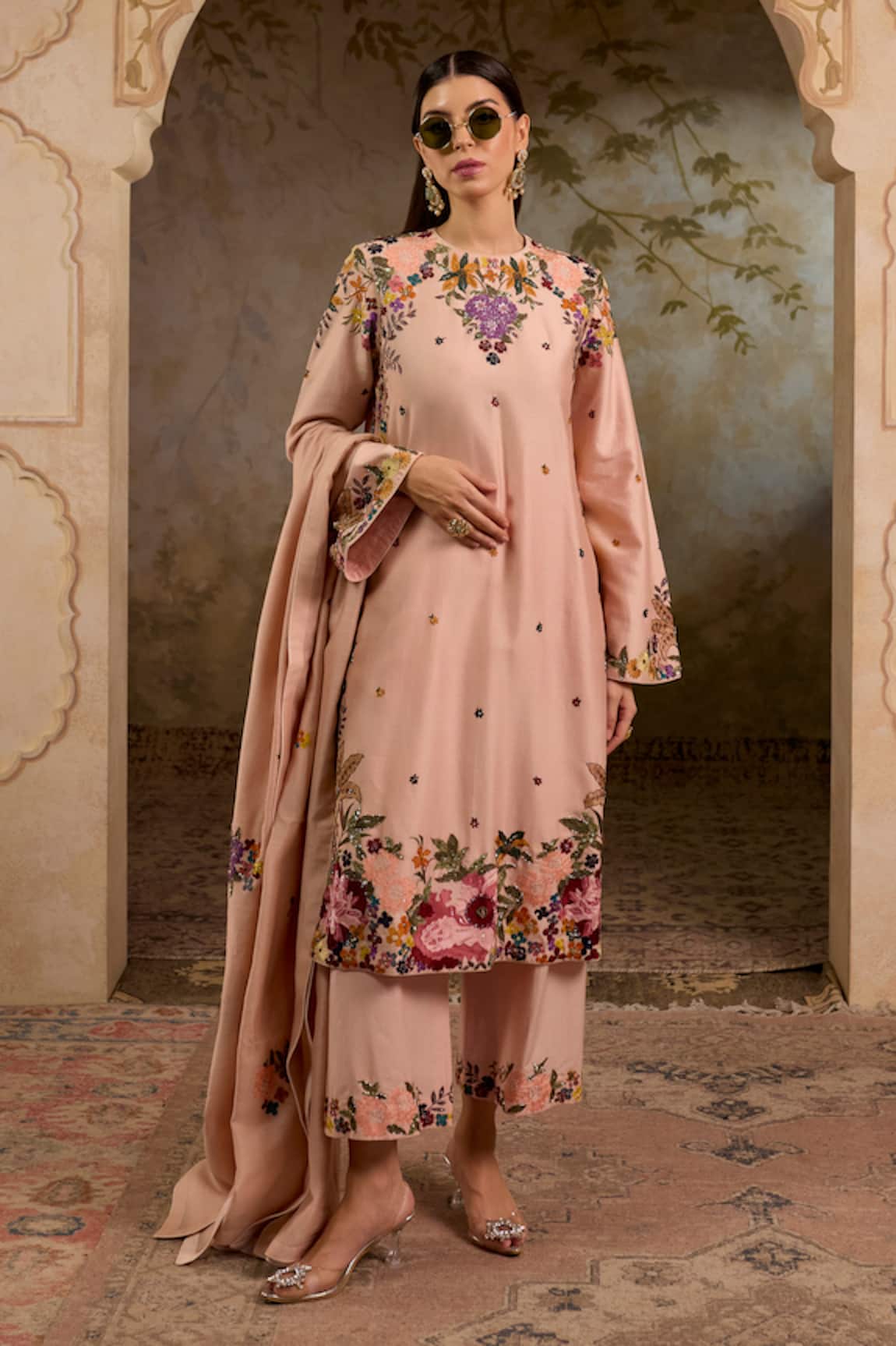 RICHA AHLUWALIA Mughal Floral Zardozi Embroidered Kurta Set