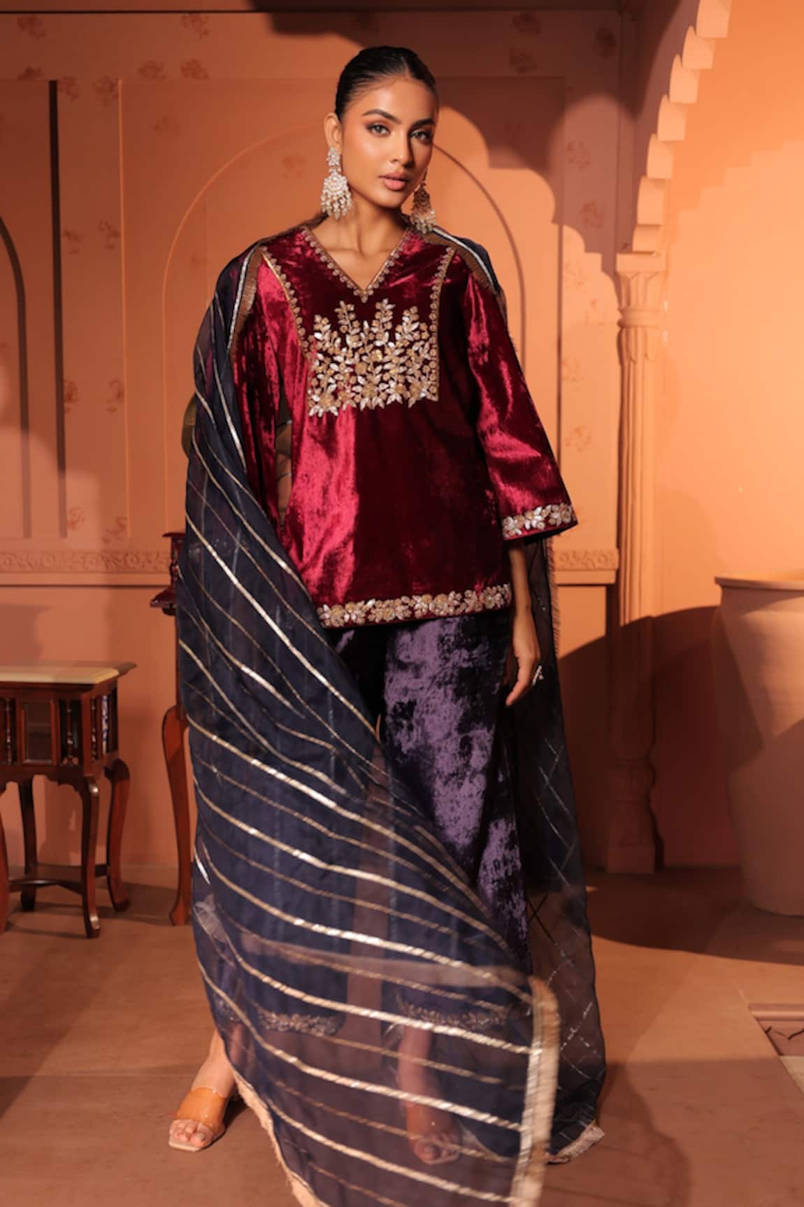 RICHA AHLUWALIA Velvet Dabka Pitta Embroidered Kurta Set