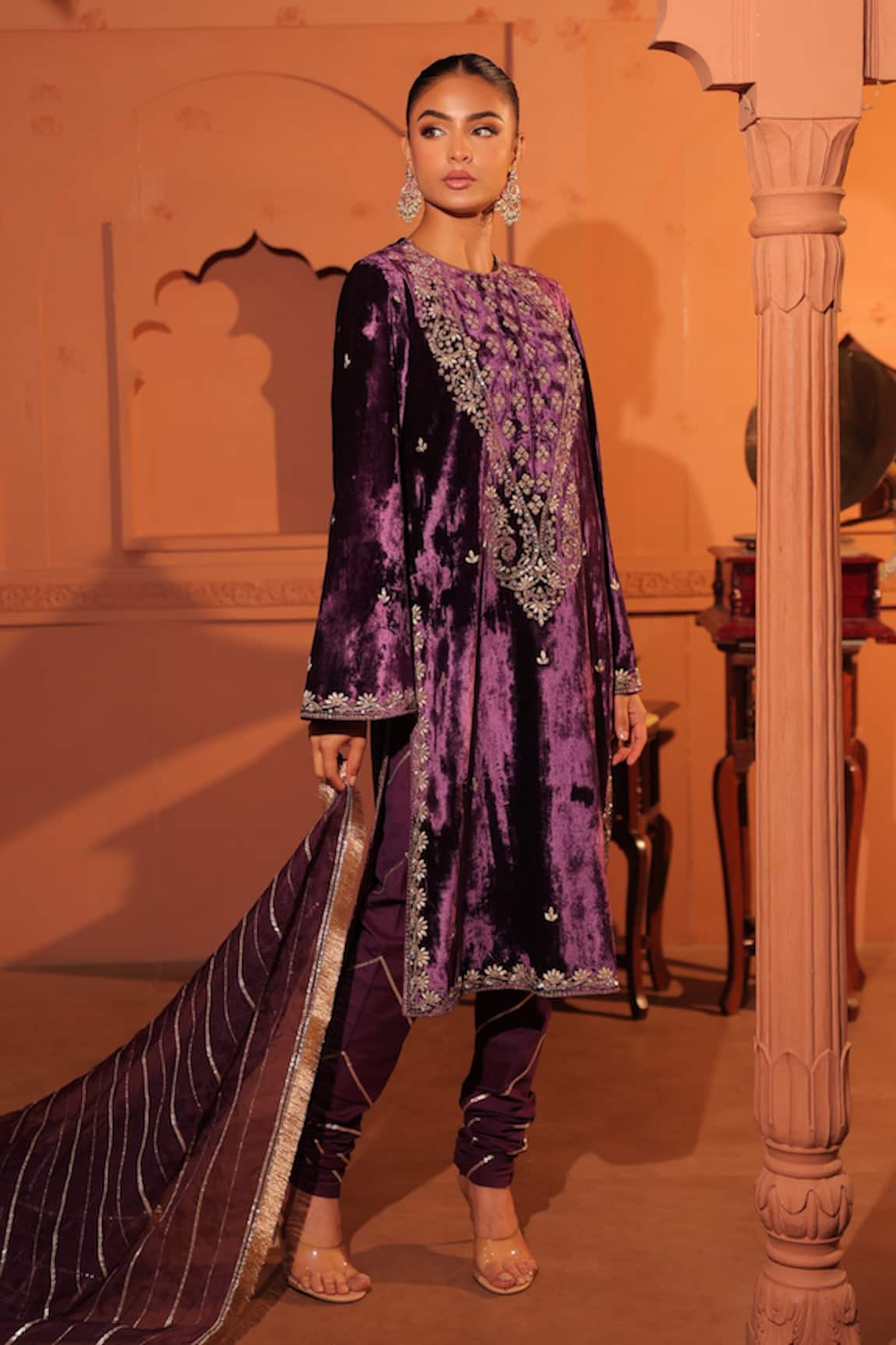 RICHA AHLUWALIA Silk Velvet Dori & Zardozi Embroidered Kurta Set