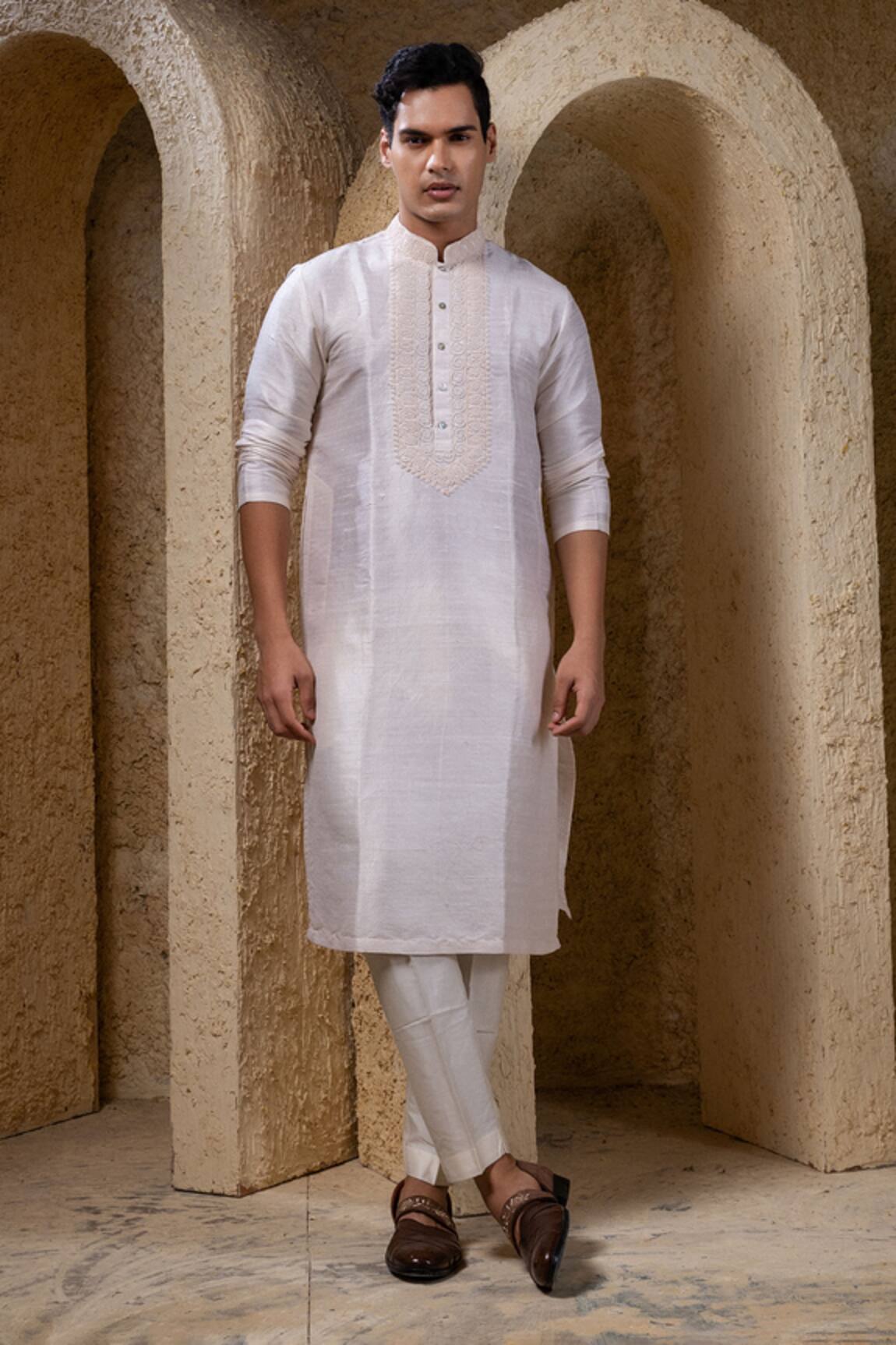Darshika Menswear Ivory Hand Embroidered Kurta Set 