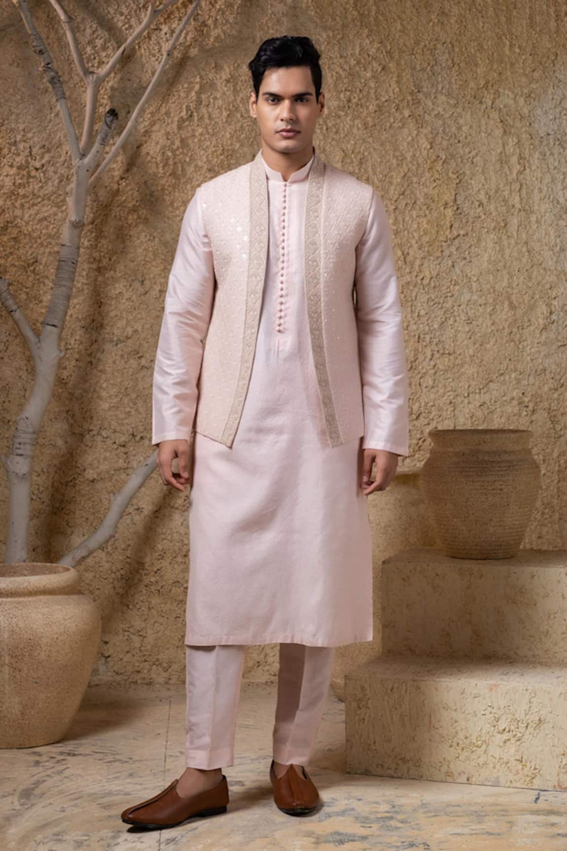 Darshika Menswear Embroidered Bundi & Kurta Set