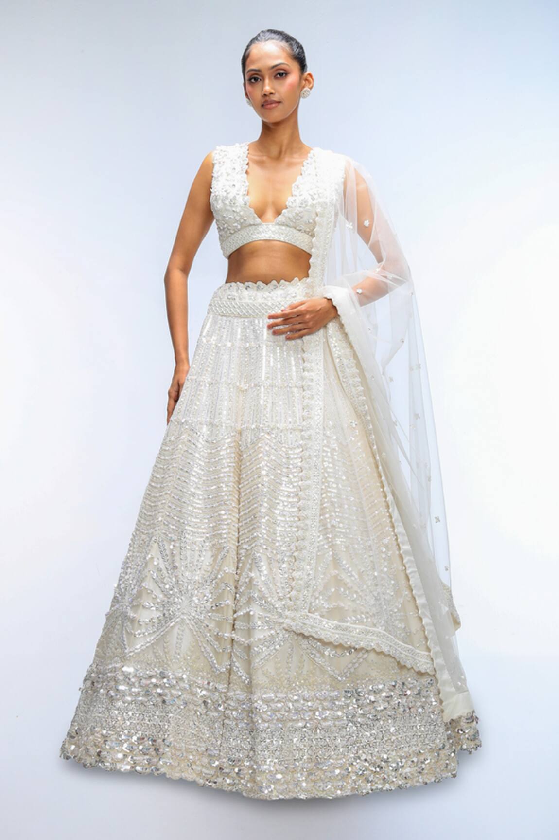 Mirroir Embroidered Deep Neck Lehenga Set
