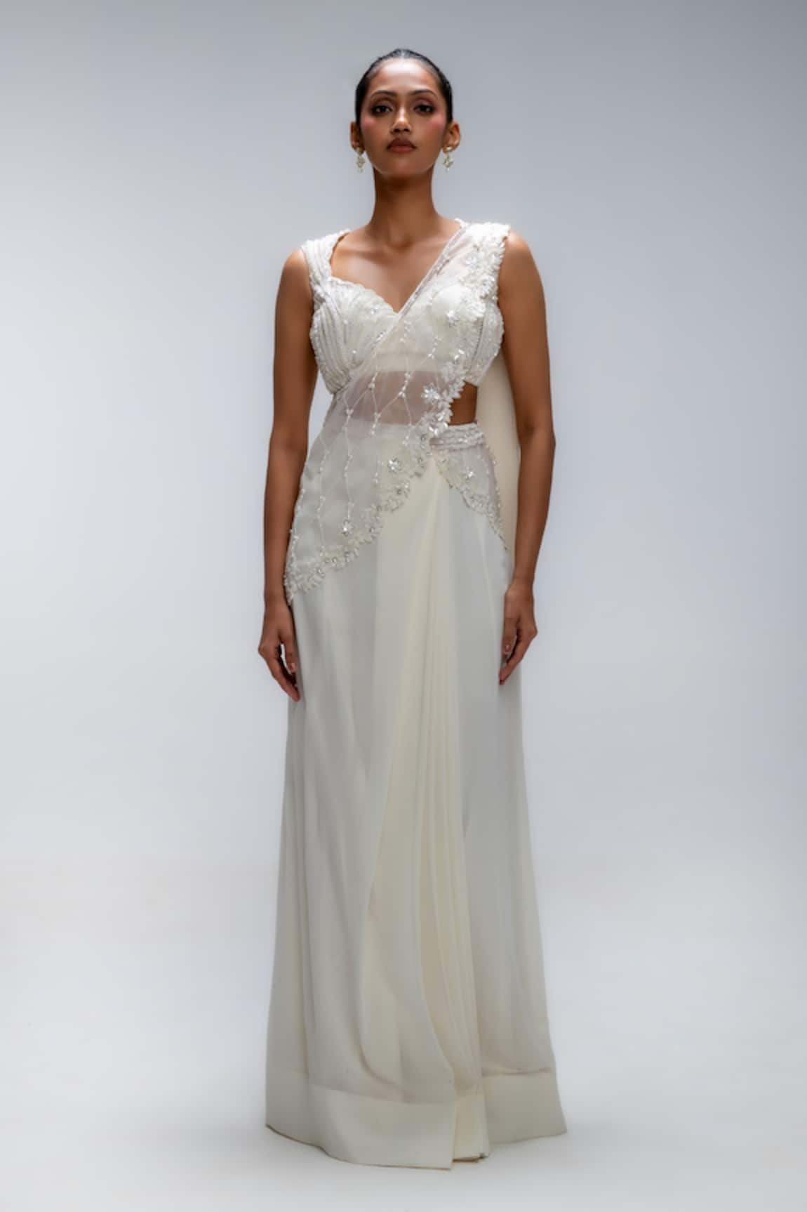 Mirroir Cascade Pre-Draped Saree & Embroidered Blouse Set