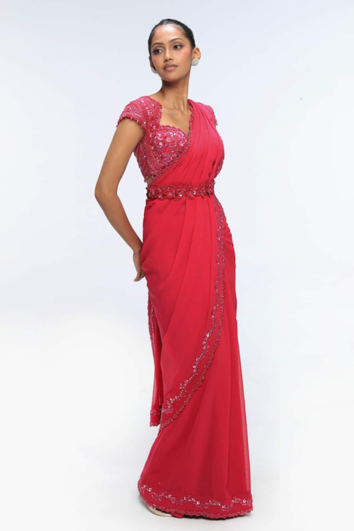 Mirroir Embroidered Border Saree Set