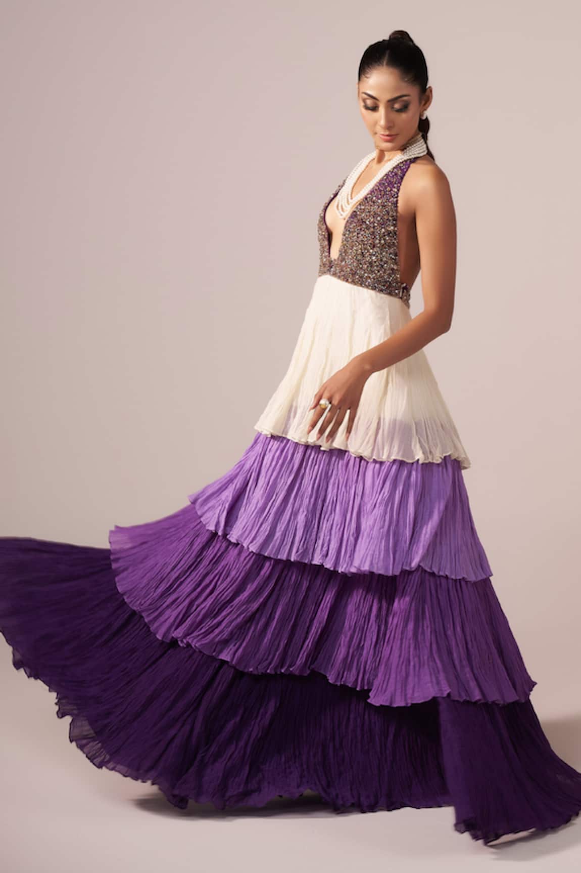 Jyoti Sachdev Iyer Hand Embroidered Tiered Maxi Dress