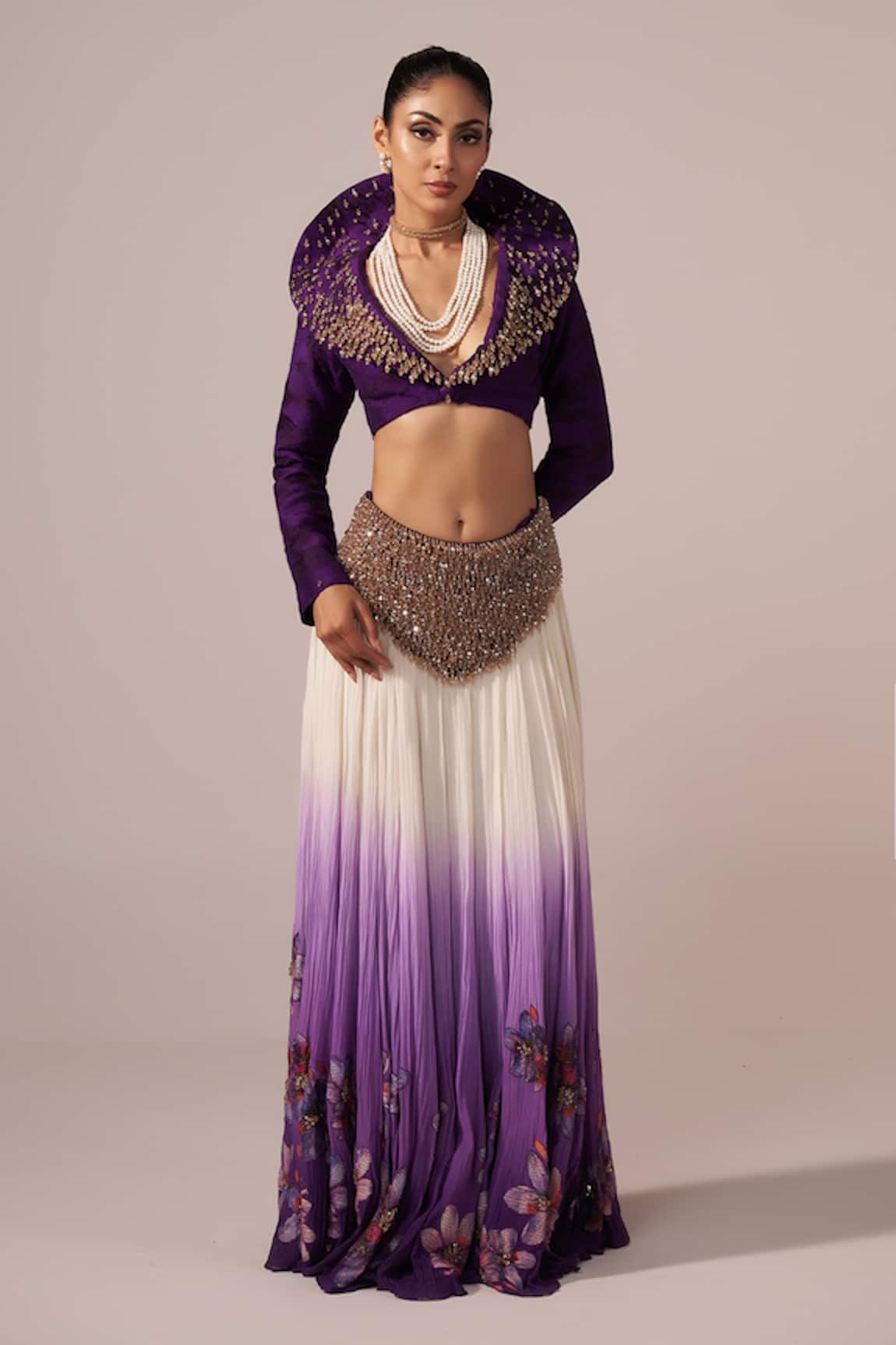 Jyoti Sachdev Iyer Ombre Floral Hand Embroidered Lehenga With Blouse