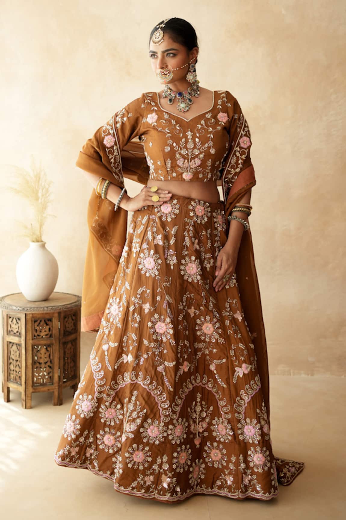 Gulabo Jaipur Chitra Brown Embroidered Lehenga Set
