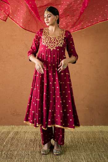 Gulabo Jaipur Sitara Red Embroidered Anarkali Set