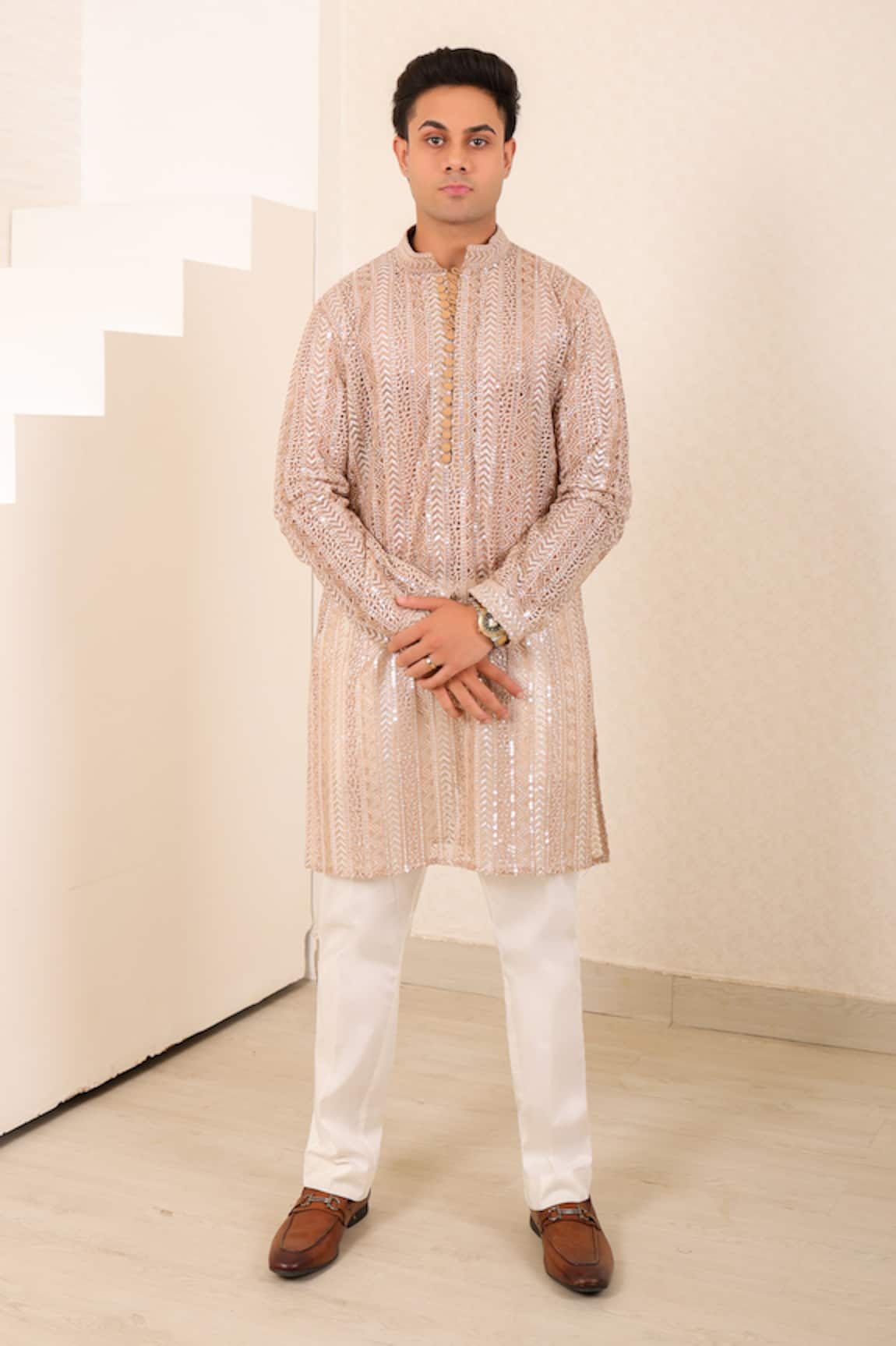 Menero Cutwork Sequin Embroidered Kurta & Pant Set